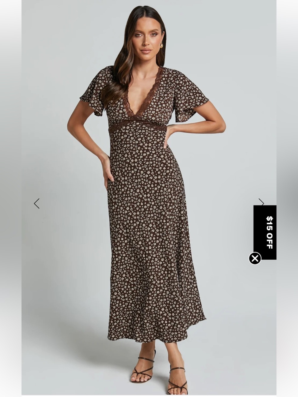 Showpo Brown Floral Lace-Trim Maxi Dress